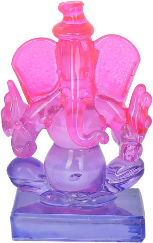Crystal Ganesh Twin Side Face Car Dashboard Idols Showpiece - 6.5 cm��(Crystal, Multicolor)